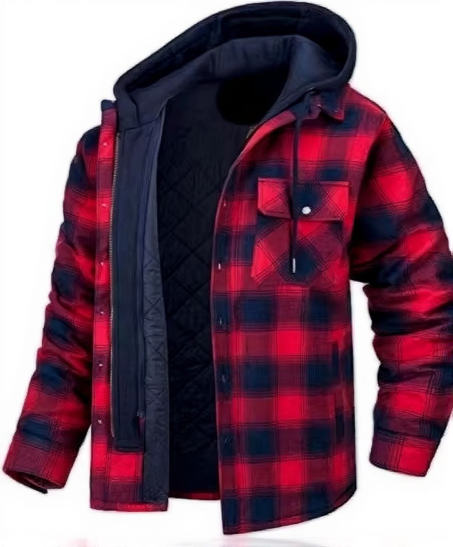 Men's Hooded Flannel Jacket with Quilted Lining