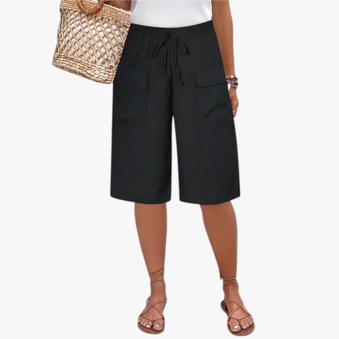 Bermuda Shorts with Drawstring Waist and Flap Pockets