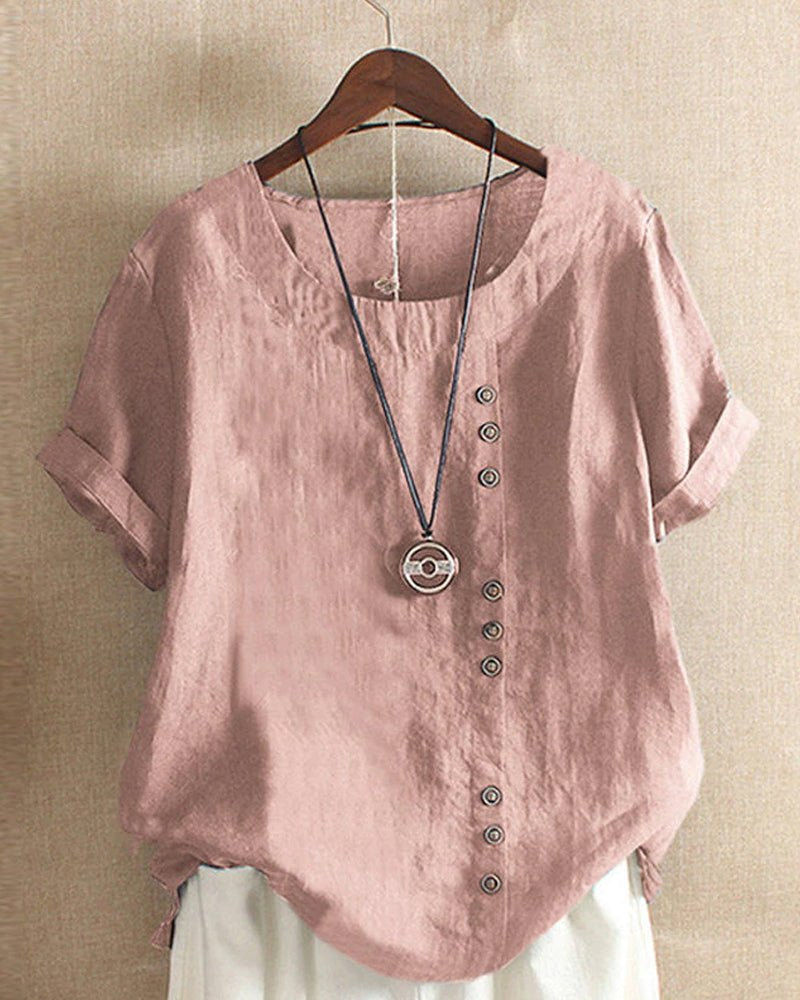 Tunique en lin pour femme | Chemise à manches courtes et encolure arrondie