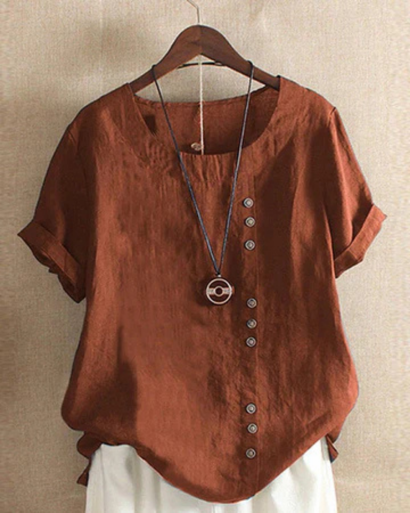 Tunique en lin pour femme | Chemise à manches courtes et encolure arrondie