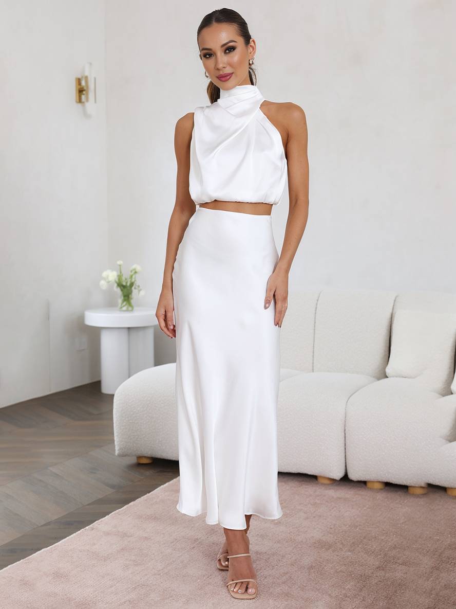 Women's Satin Halter Top & Maxi Skirt Co-Ord Set