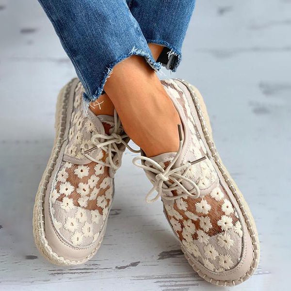 Women's Floral Mesh Lace-Up Espadrille Trainers
