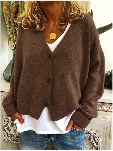 Women’s Relaxed V-Neck Button-Front Knit Cardigan