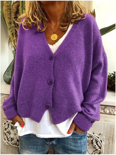 Women’s Relaxed V-Neck Button-Front Knit Cardigan