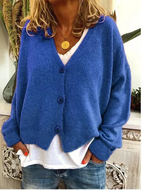 Women’s Relaxed V-Neck Button-Front Knit Cardigan