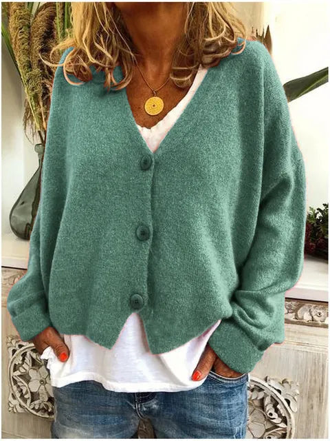 Women’s Relaxed V-Neck Button-Front Knit Cardigan