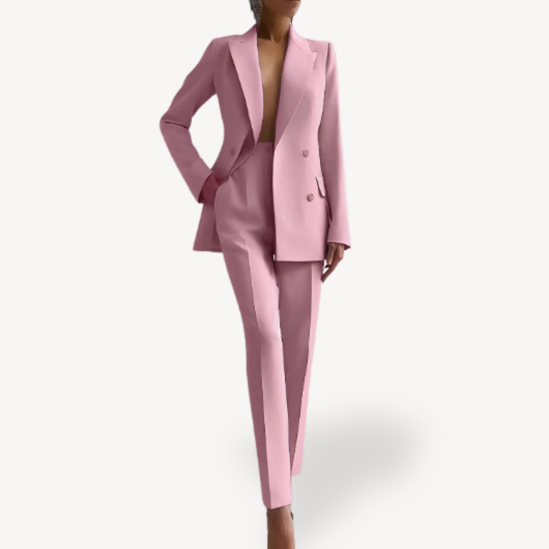 Double-Breasted Blazer and Trouser Suit Set