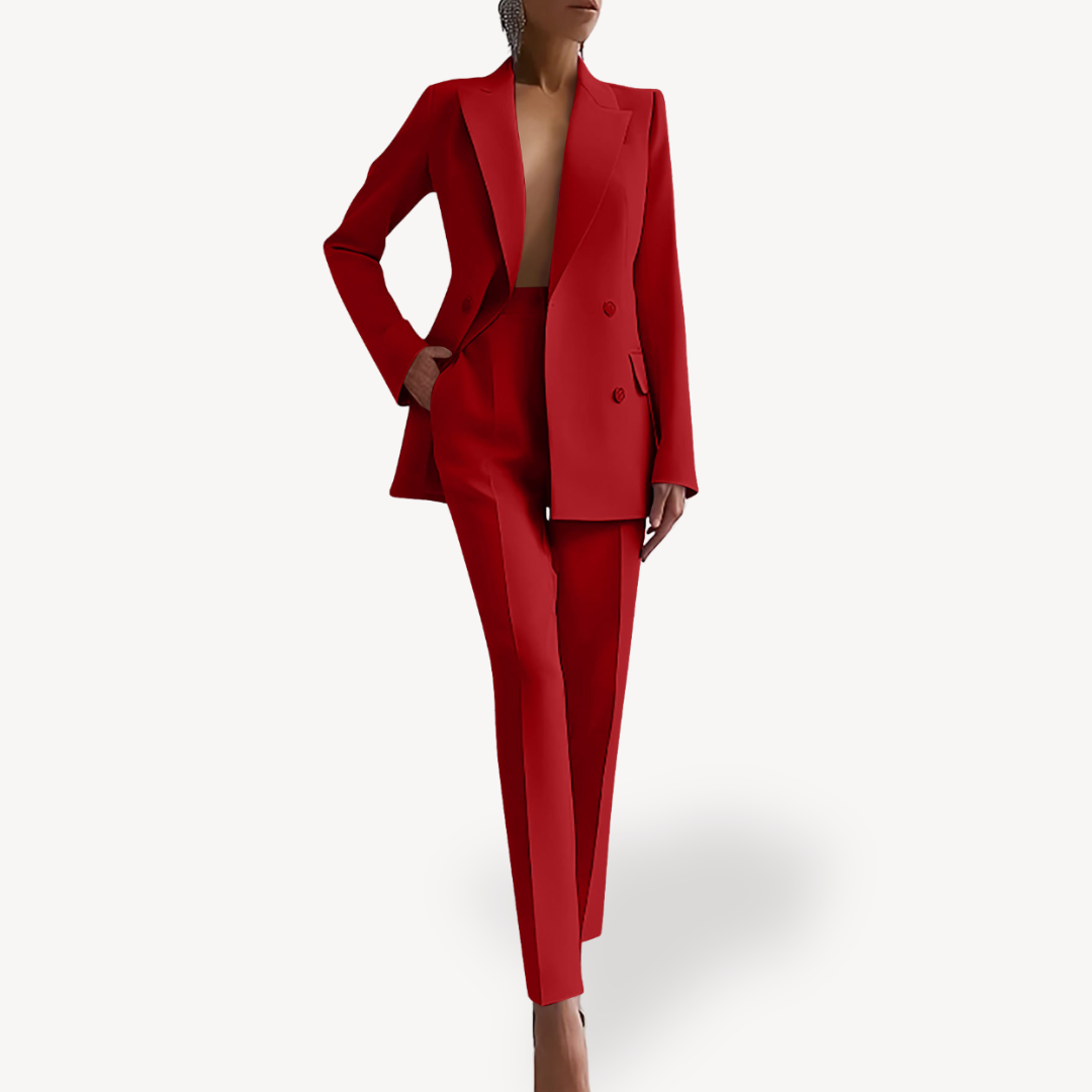 Double-Breasted Blazer and Trouser Suit Set