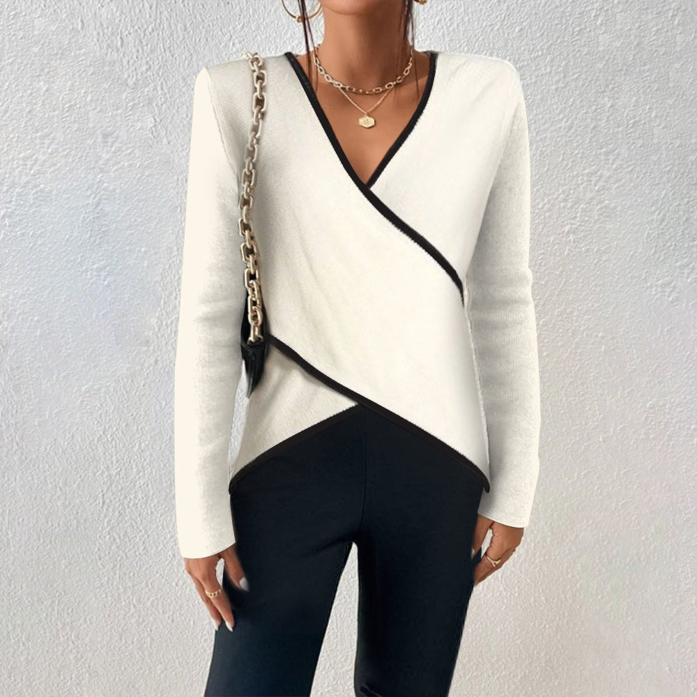 Wrap-Front Knit Jumper with V-Neckline