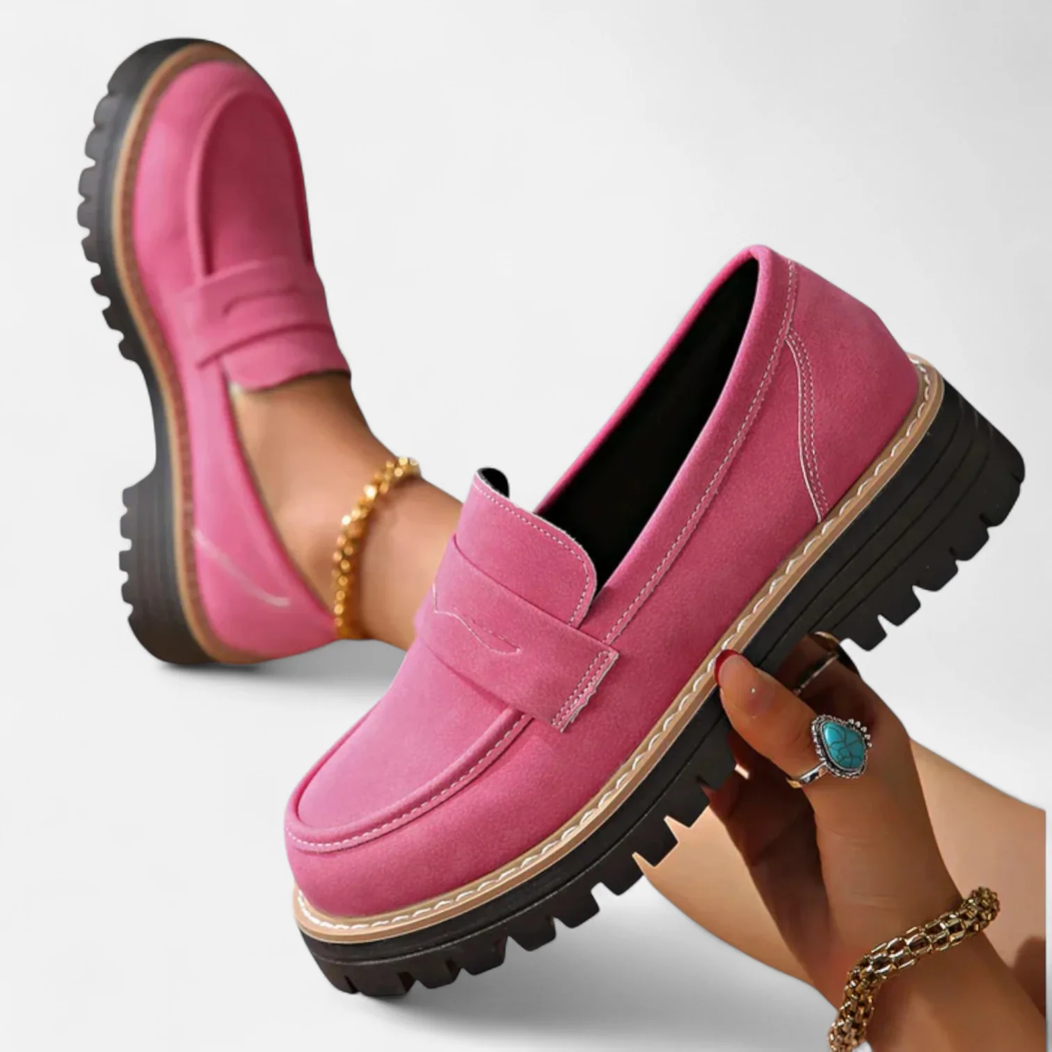 Suede Penny Loafers with Chunky Sole