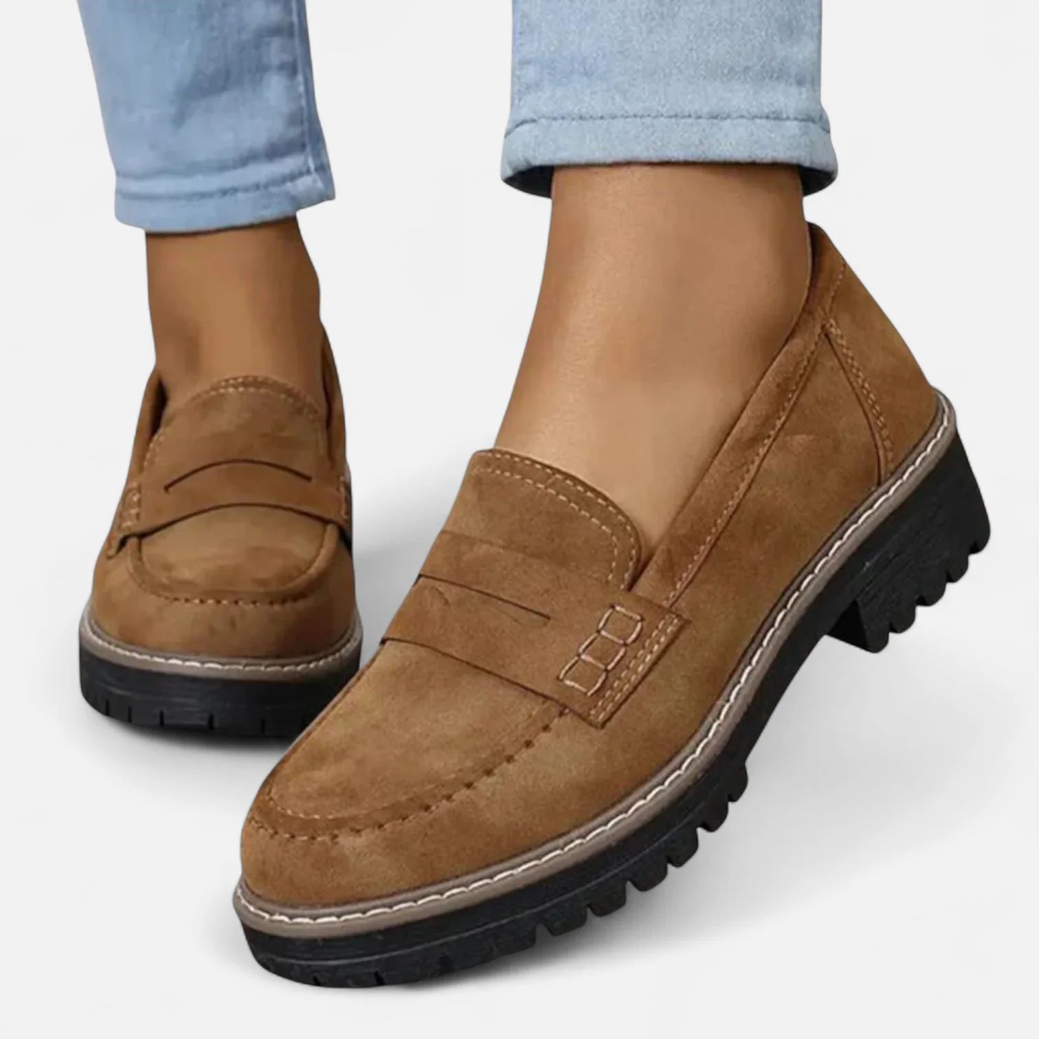 Suede Penny Loafers with Chunky Sole