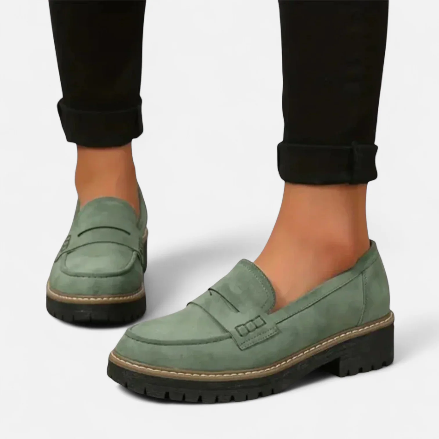 Suede Penny Loafers with Chunky Sole