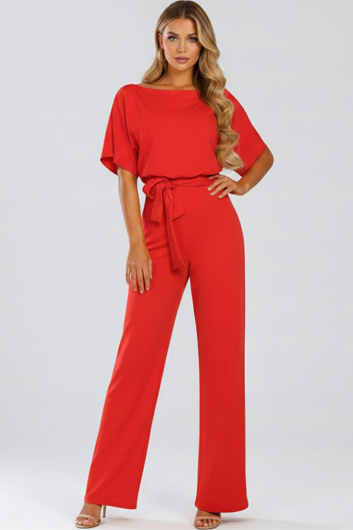 Women's Belted Wide Leg Occasion Jumpsuit