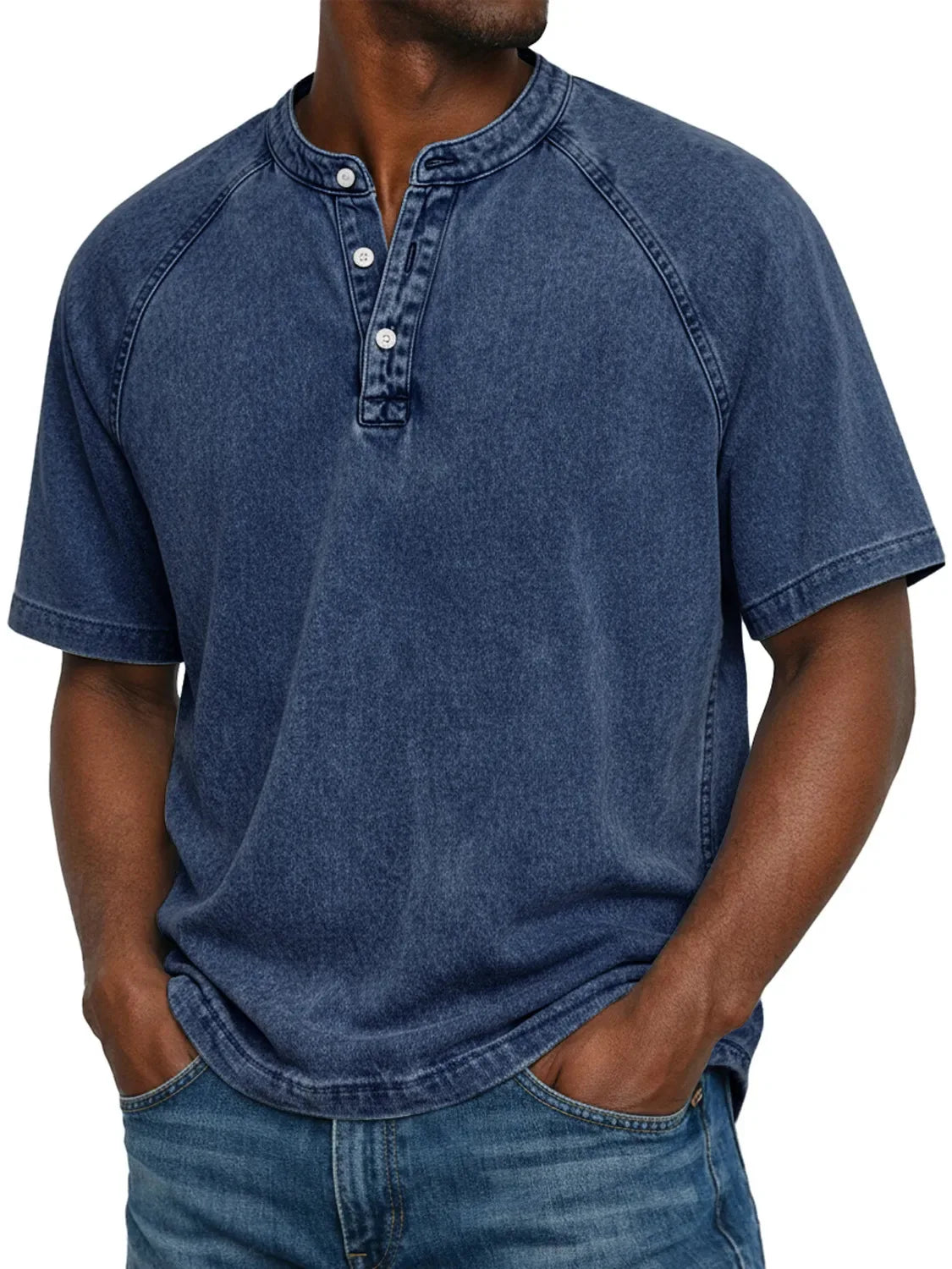 Washed Henley T-Shirt with Raglan Sleeves
