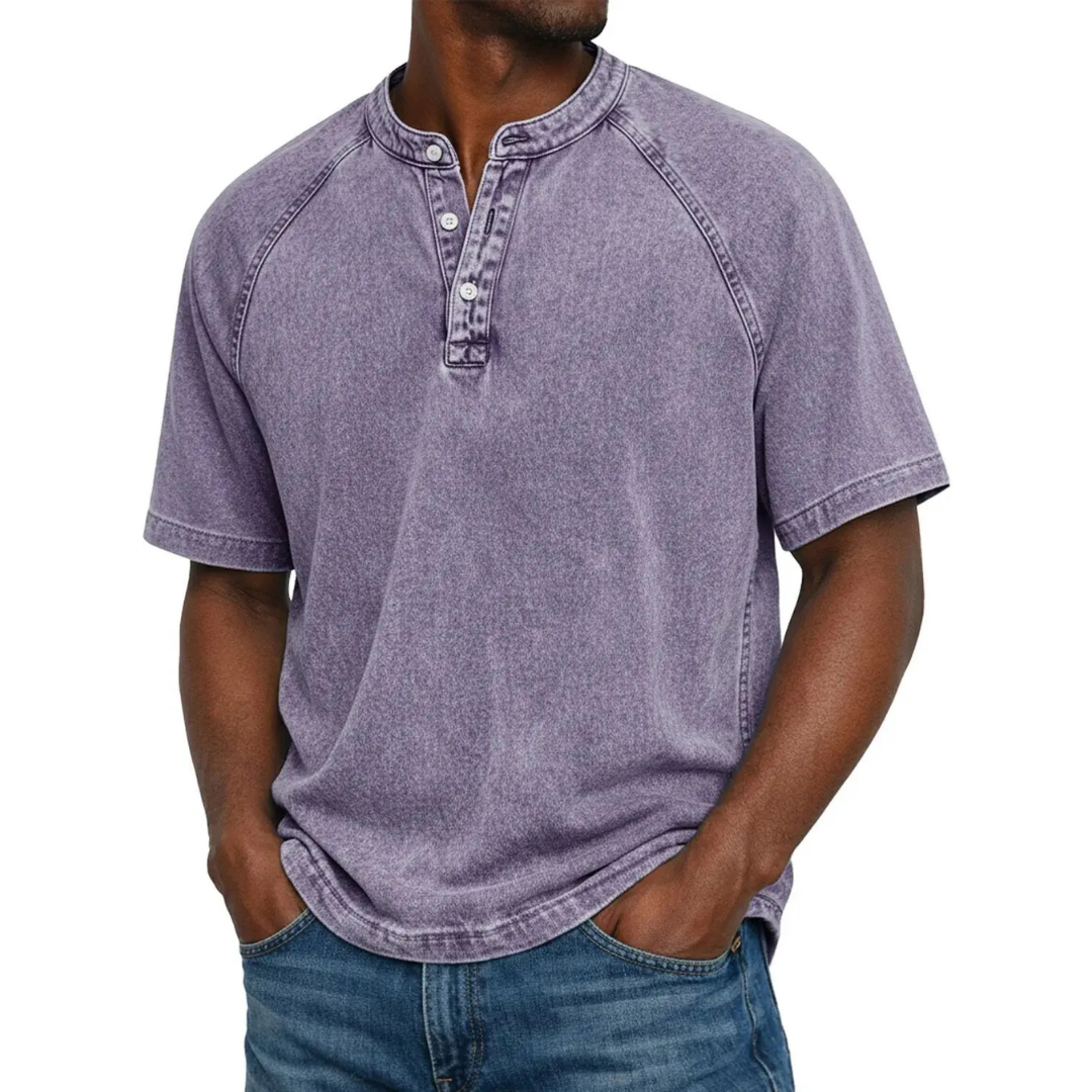 Washed Henley T-Shirt with Raglan Sleeves