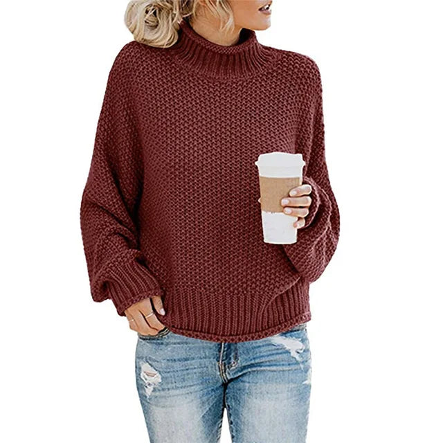 Damski gruby dzianinowy sweter z golfem