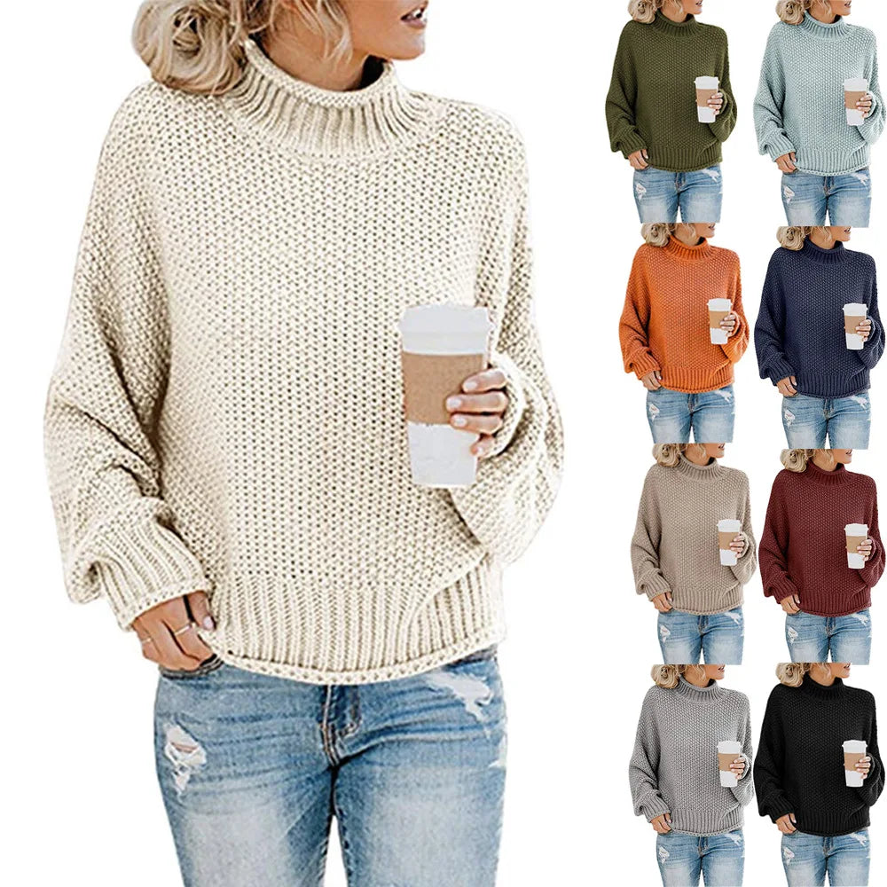 Pull épais en maille à col roulé pour femmes