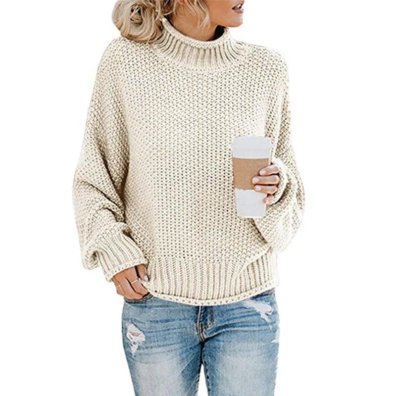 Pull épais en maille à col roulé pour femmes