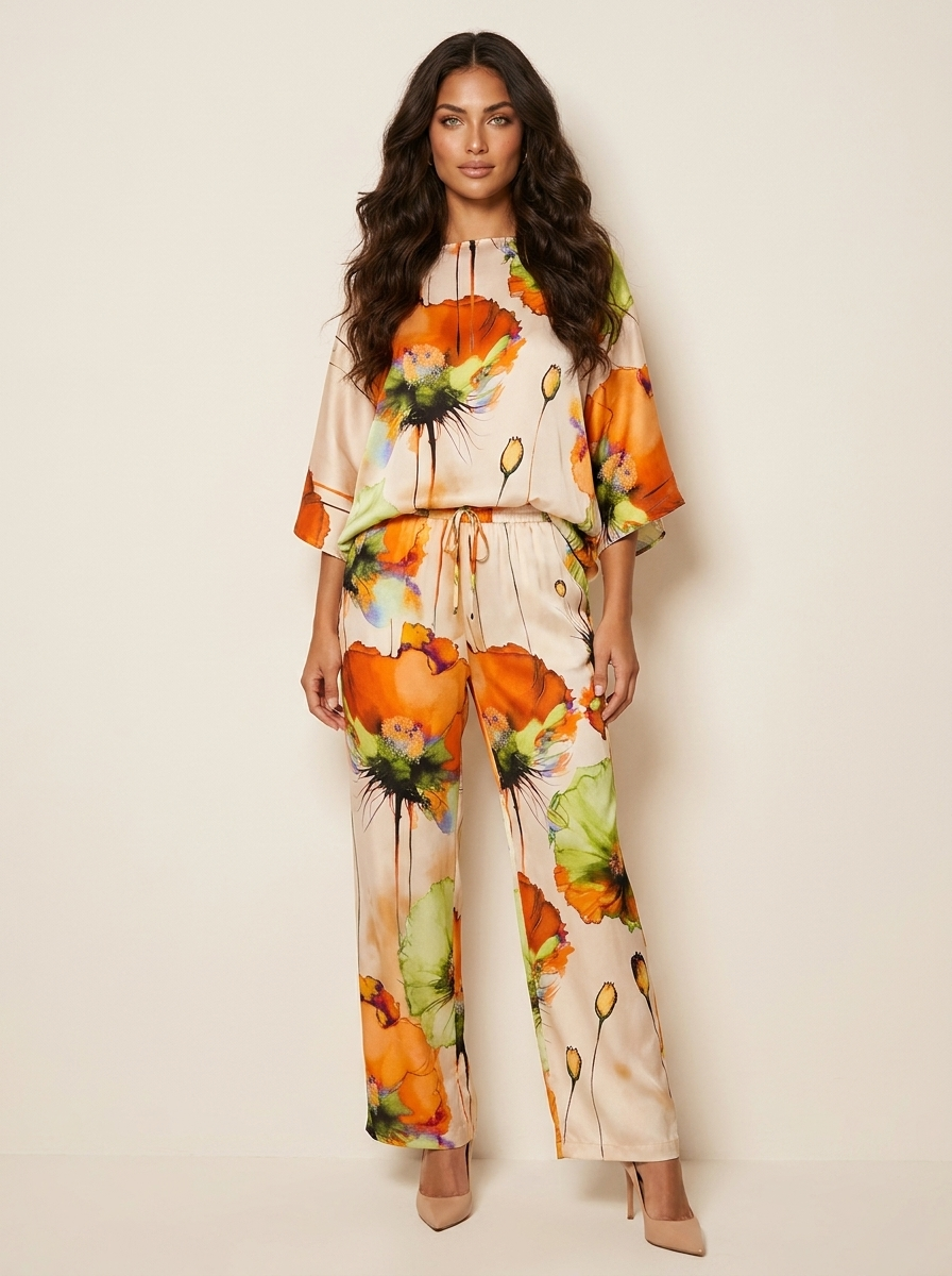 Women's Matching Top and Trousers Set | Floral Print Two Piece
