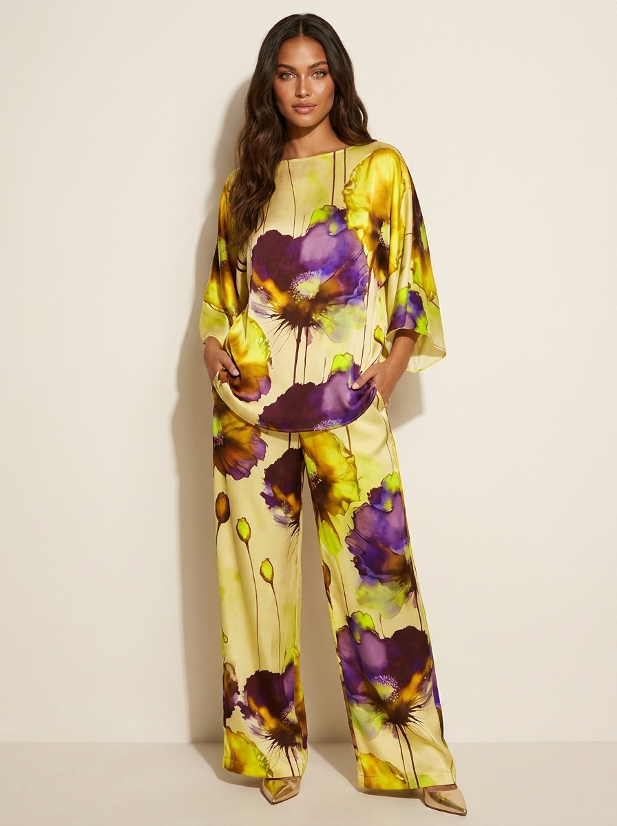 Women's Matching Top and Trousers Set | Floral Print Two Piece