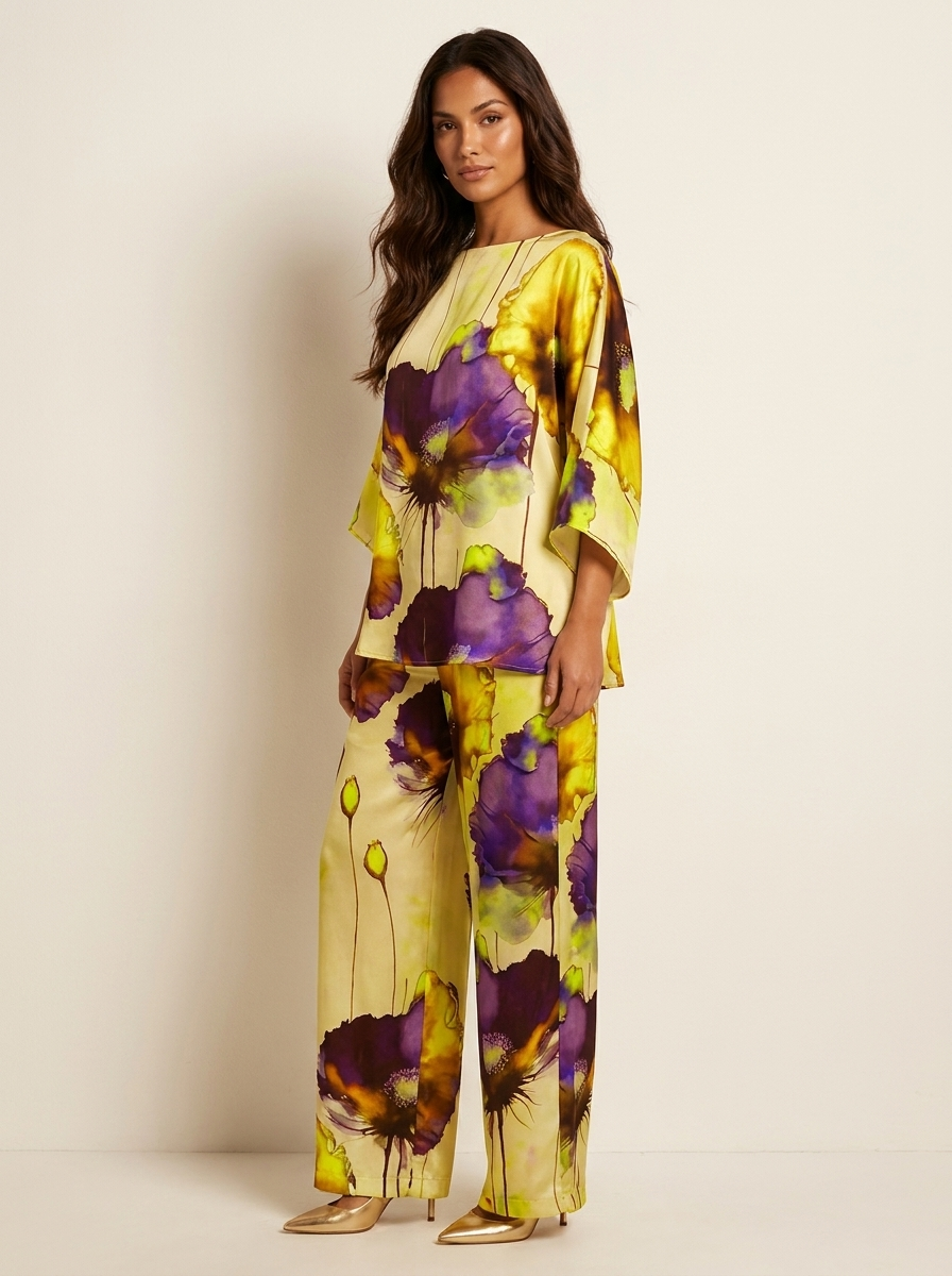 Women's Matching Top and Trousers Set | Floral Print Two Piece