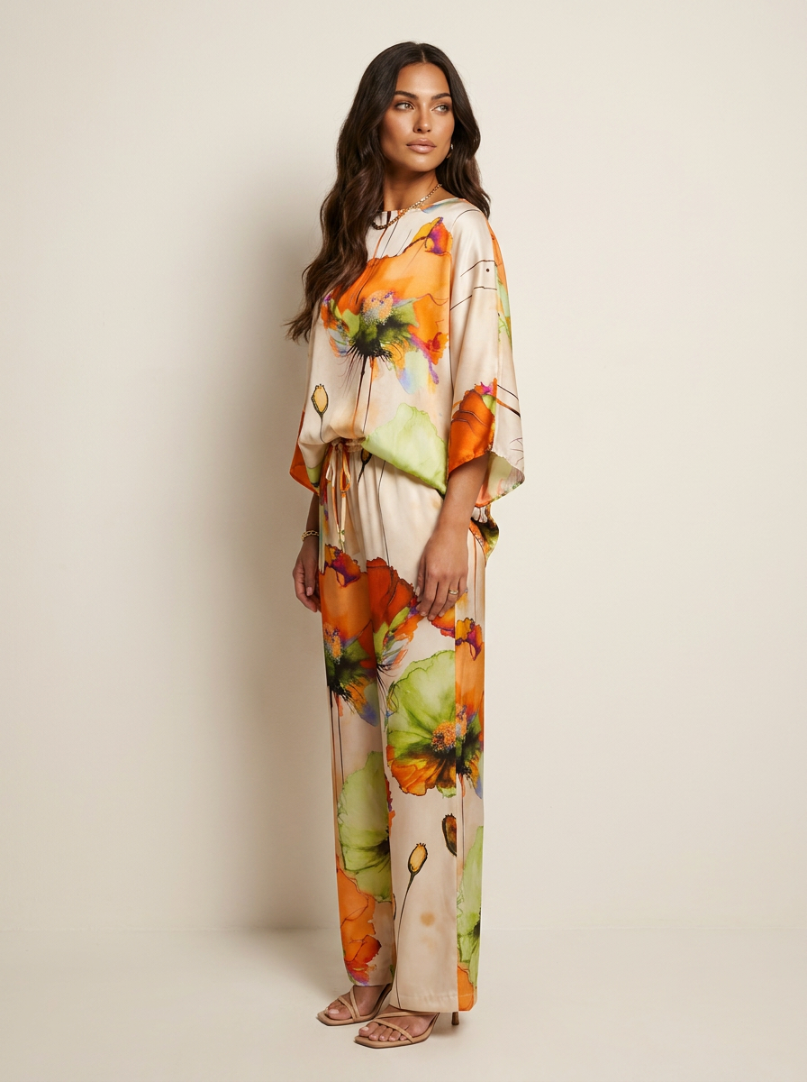 Women's Matching Top and Trousers Set | Floral Print Two Piece