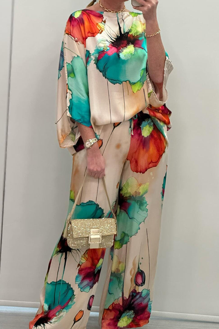 Women's Matching Top and Trousers Set | Floral Print Two Piece