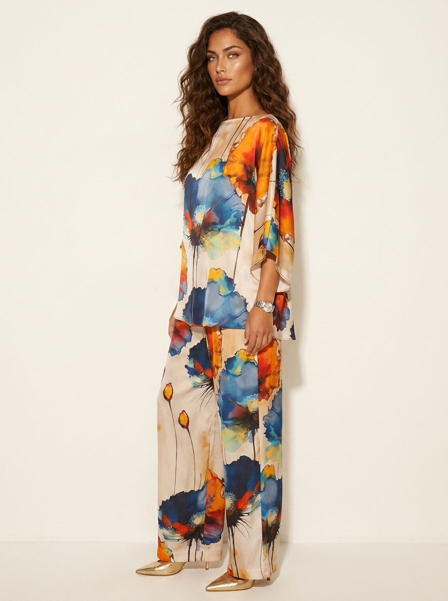 Women's Matching Top and Trousers Set | Floral Print Two Piece
