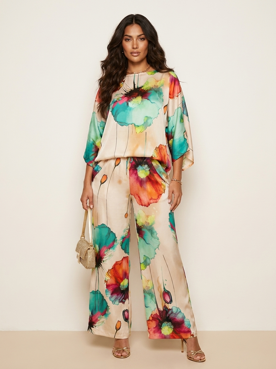Women's Matching Top and Trousers Set | Floral Print Two Piece