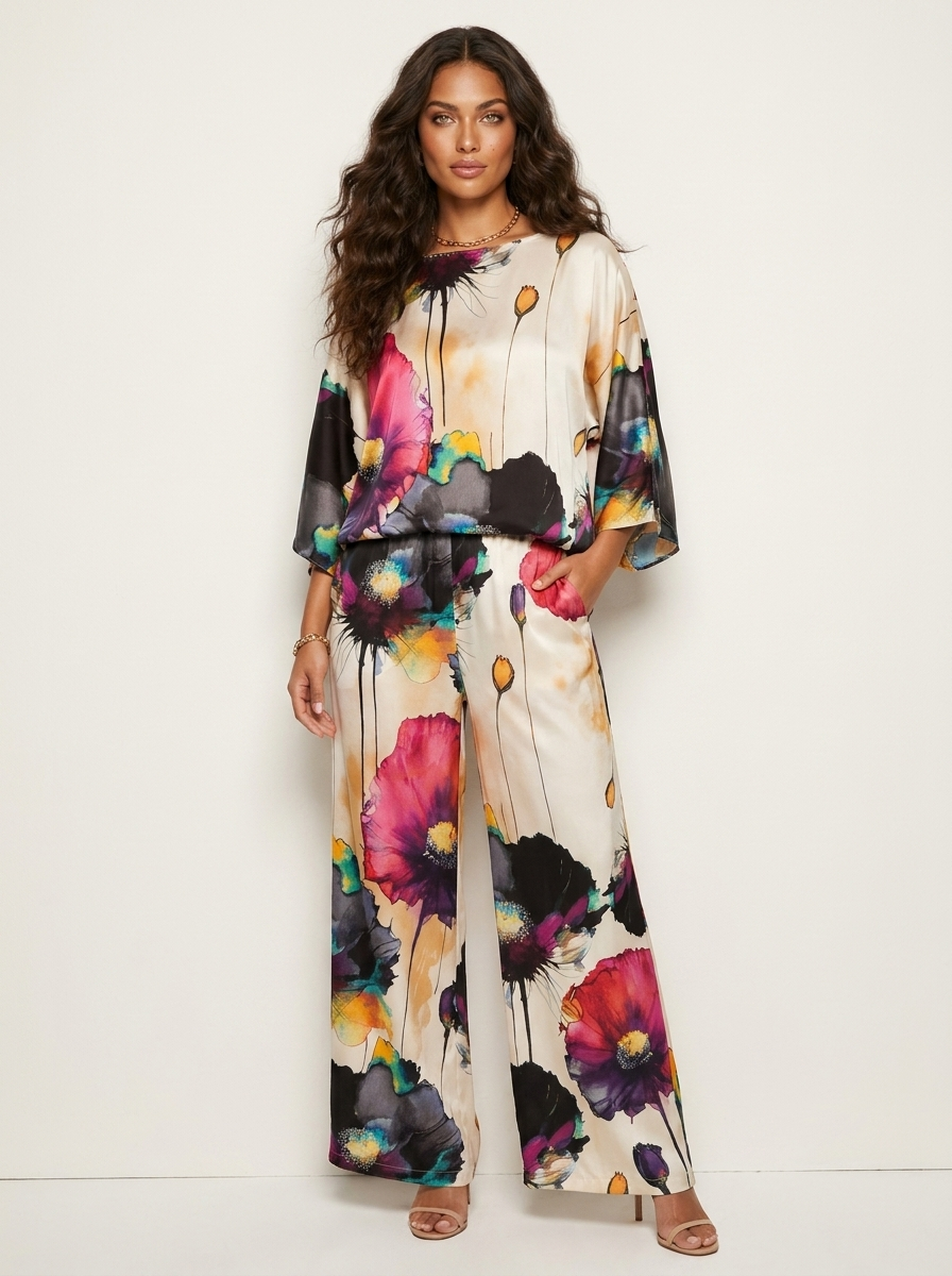 Women's Matching Top and Trousers Set | Floral Print Two Piece