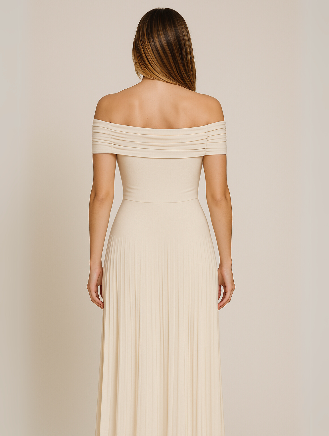 Women's Off-Shoulder Pleated Maxi Dress | Ruched Bodice