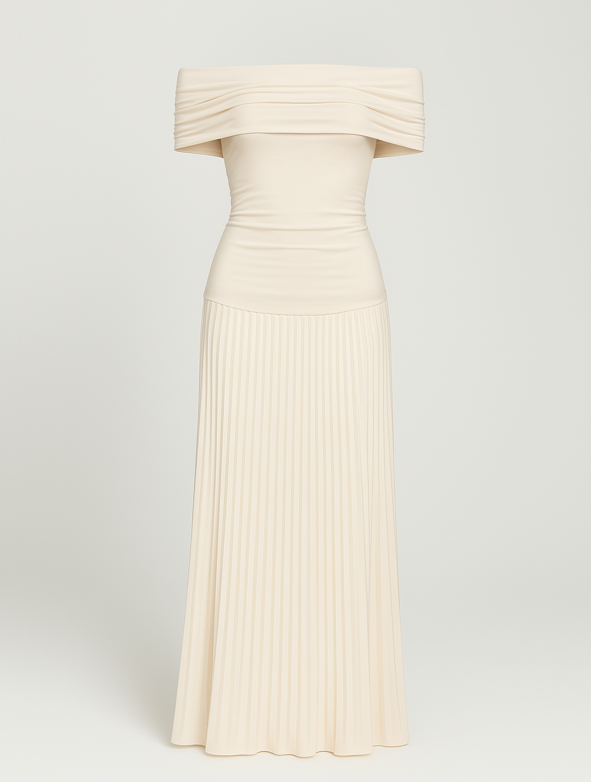 Women's Off-Shoulder Pleated Maxi Dress | Ruched Bodice