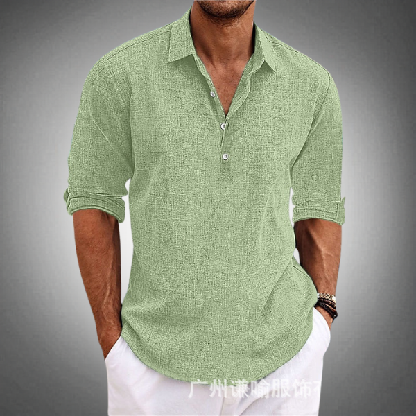 Men's Linen Polo Shirt | Lightweight Long Sleeve