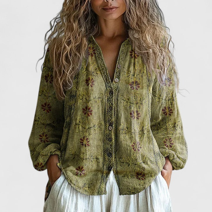 Women's Floral Button-Down Blouse | Relaxed Fit Shirt
