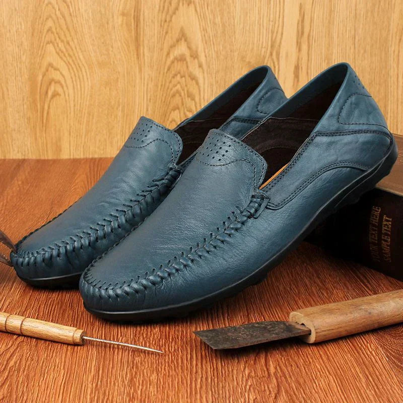 Men's Leather Driving Loafers with Woven Stitch Detail