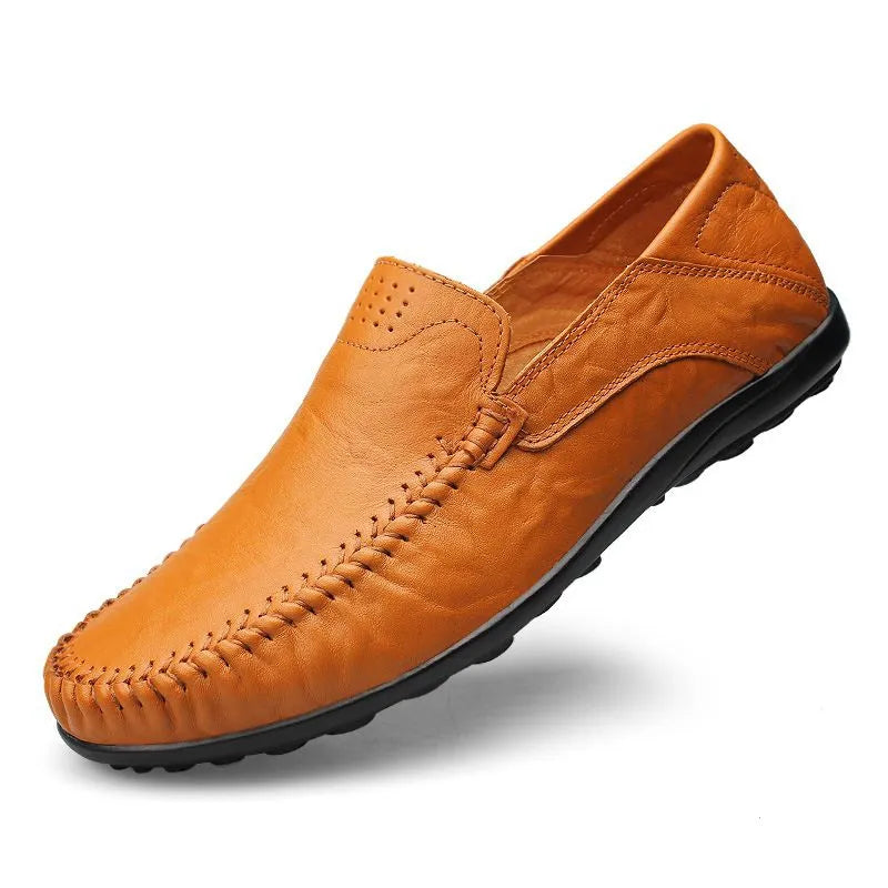 Men's Leather Driving Loafers with Woven Stitch Detail