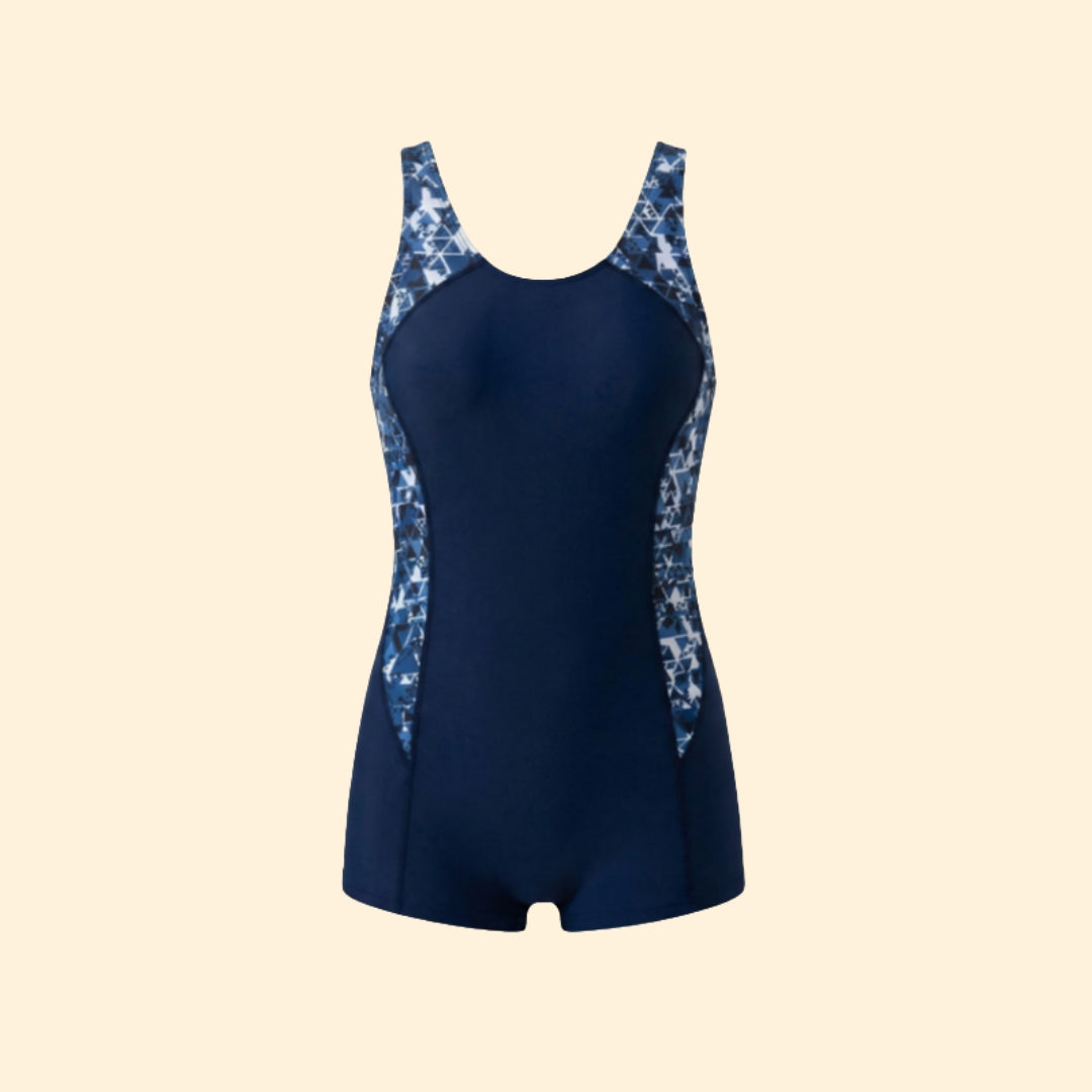 Athletic One-Piece Swimsuit with Racerback and Built-In Shorts