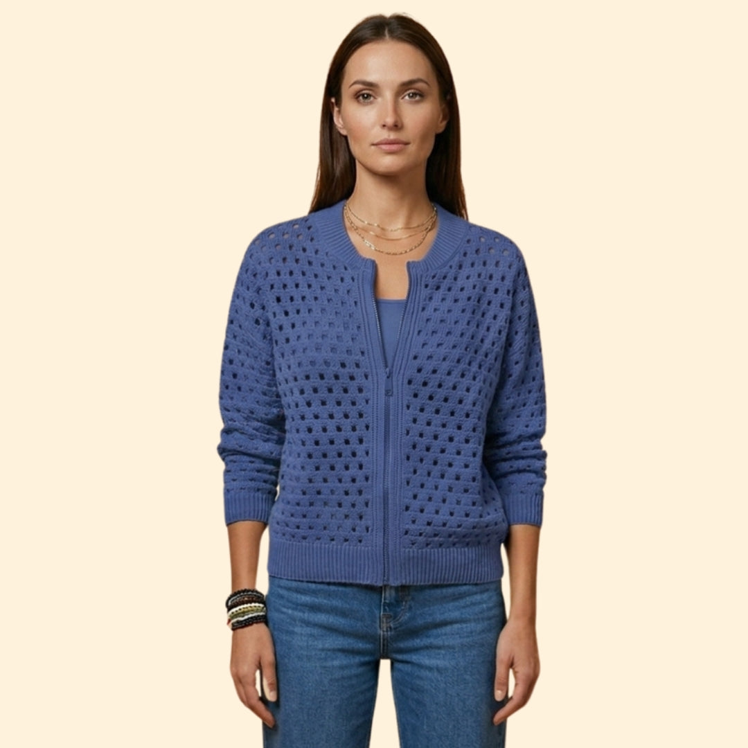 Women's Textured Knit Zip Cardigan
