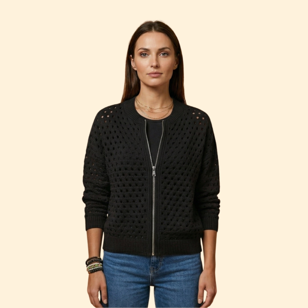 Women's Textured Knit Zip Cardigan