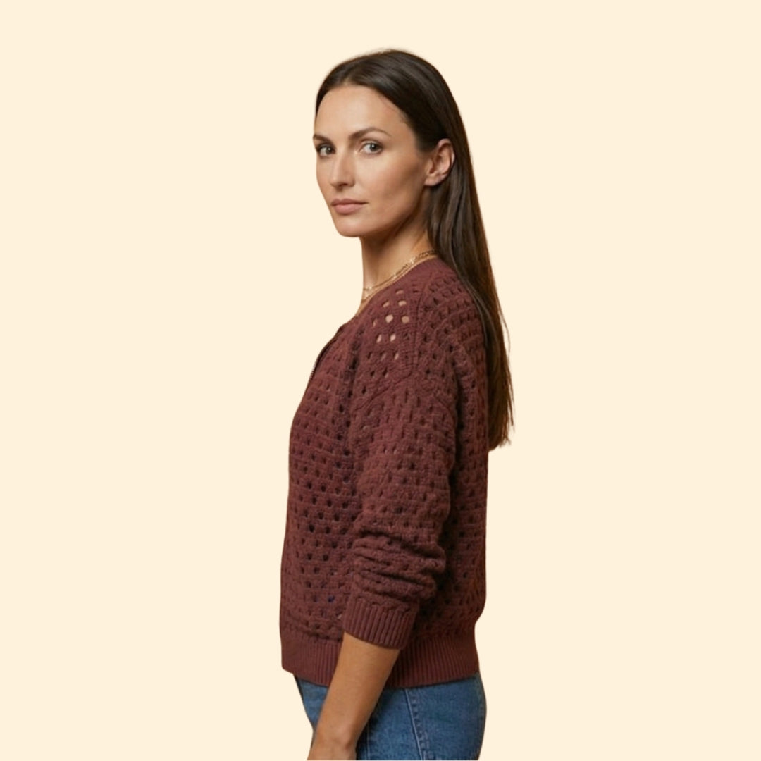 Women's Textured Knit Zip Cardigan