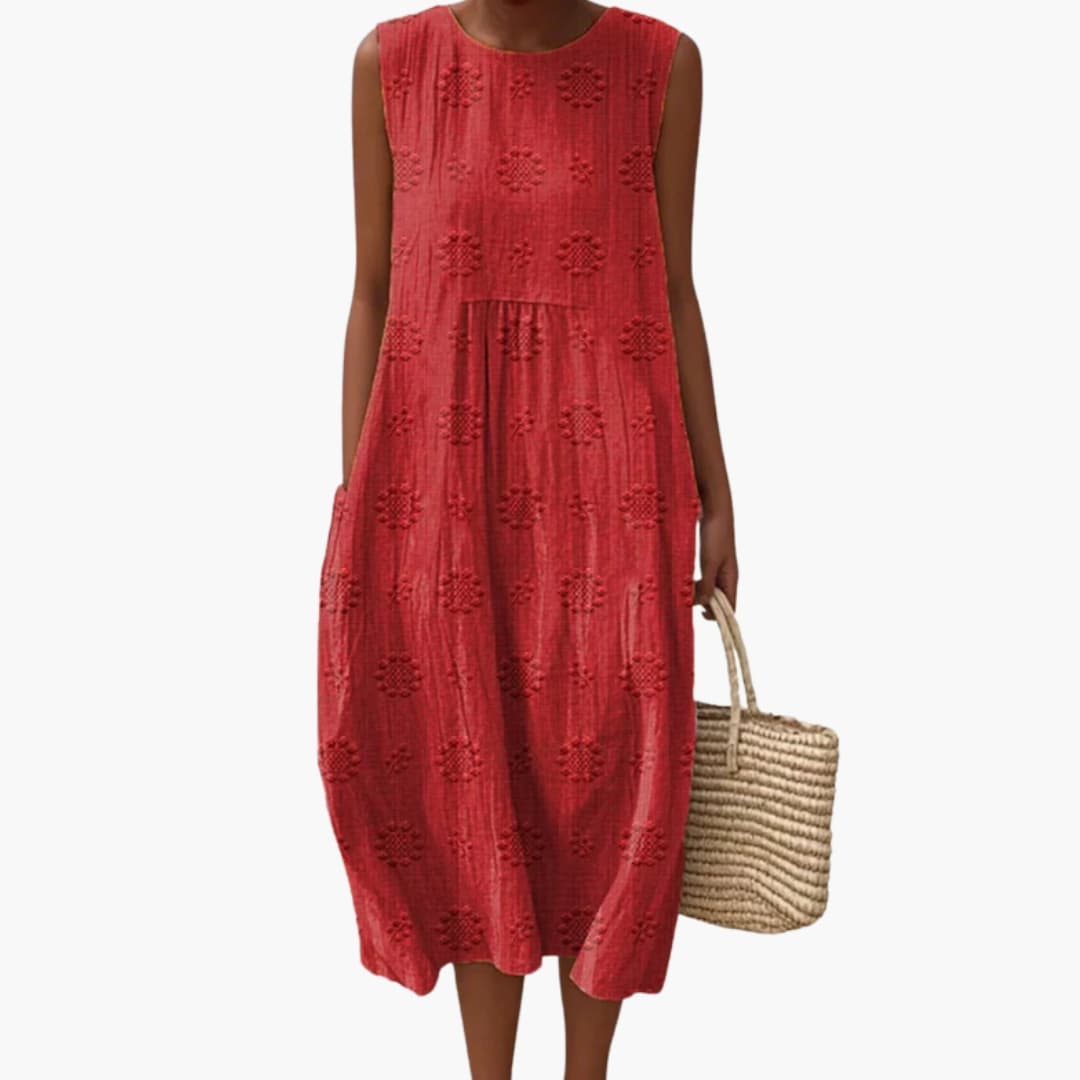 Sleeveless Textured Maxi Dress with Side Pockets