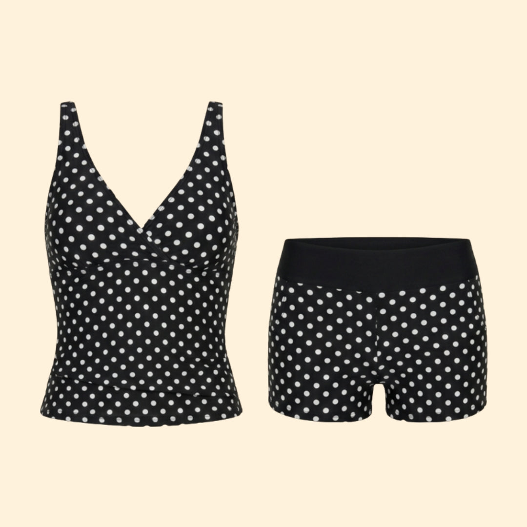 Polka Dot Tankini Set with Shorts and V-Neck Top