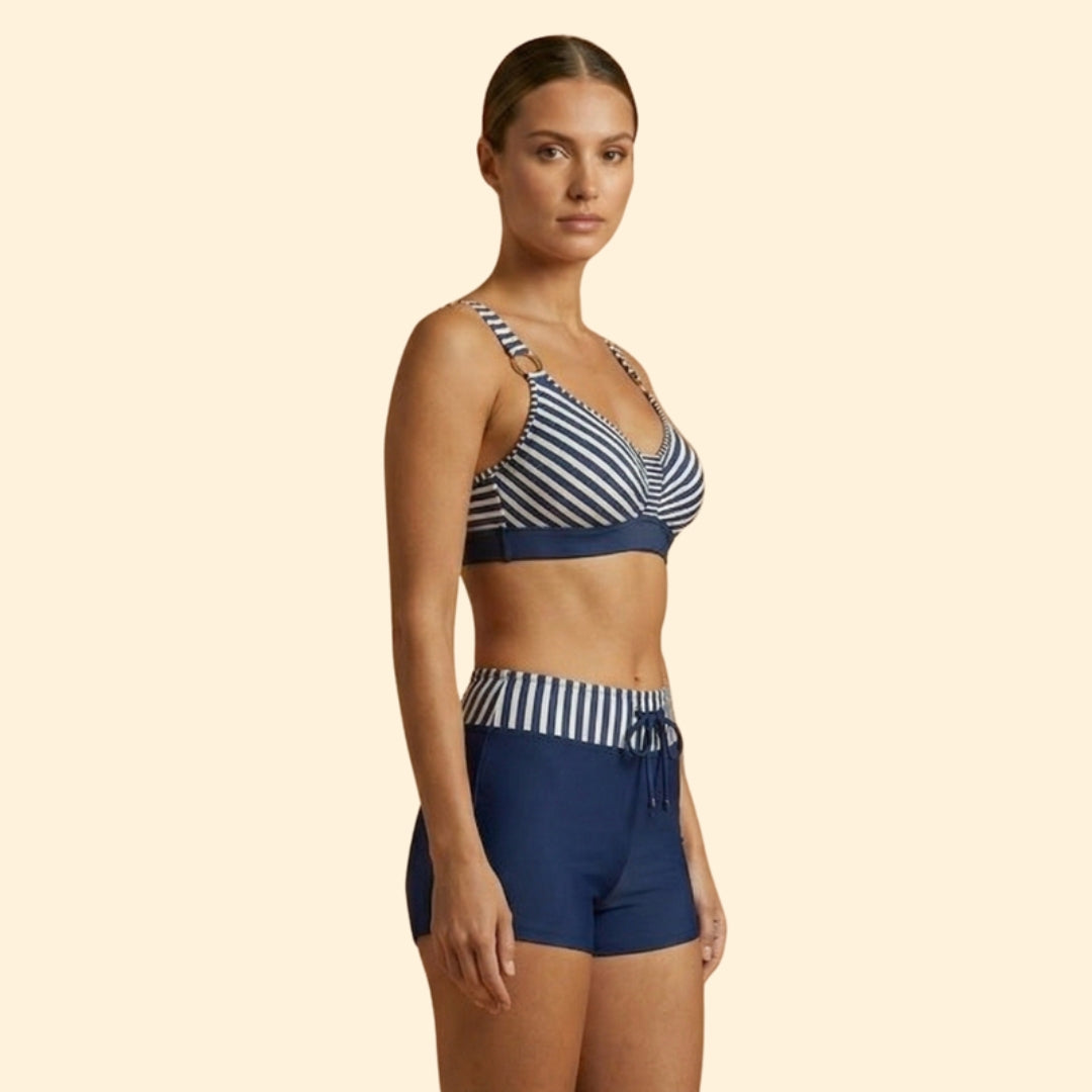 High-Waist Bikini Set with Ring Hardware and Shorts