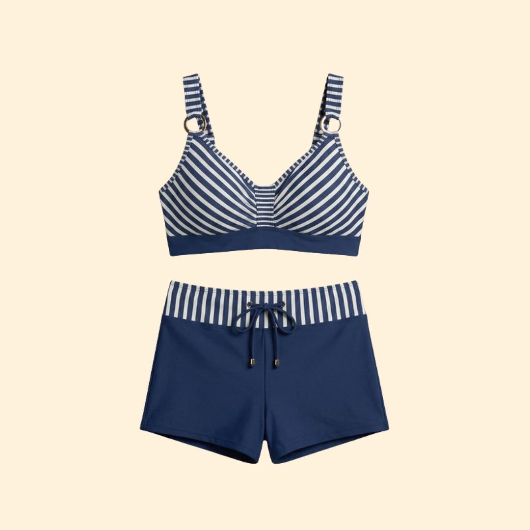 High-Waist Bikini Set with Ring Hardware and Shorts