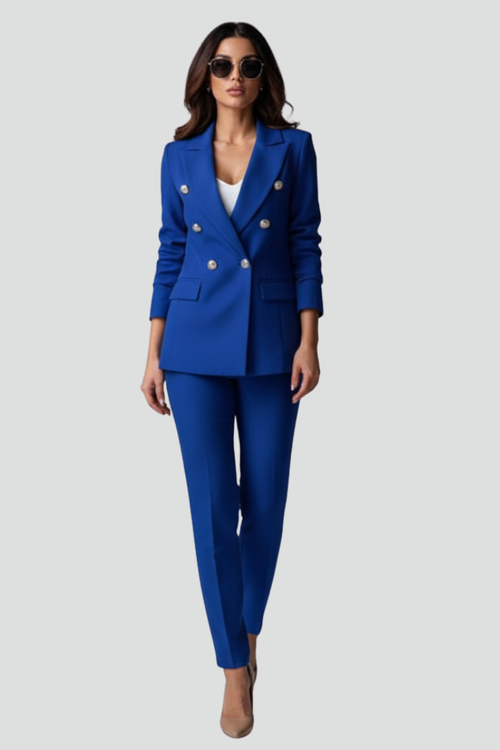 Women's Double-Breasted Blazer & Tailored Trouser Suit Set
