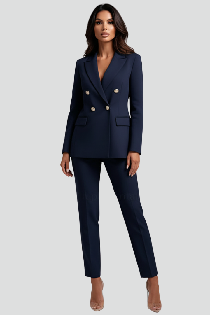 Women's Double-Breasted Blazer & Tailored Trouser Suit Set