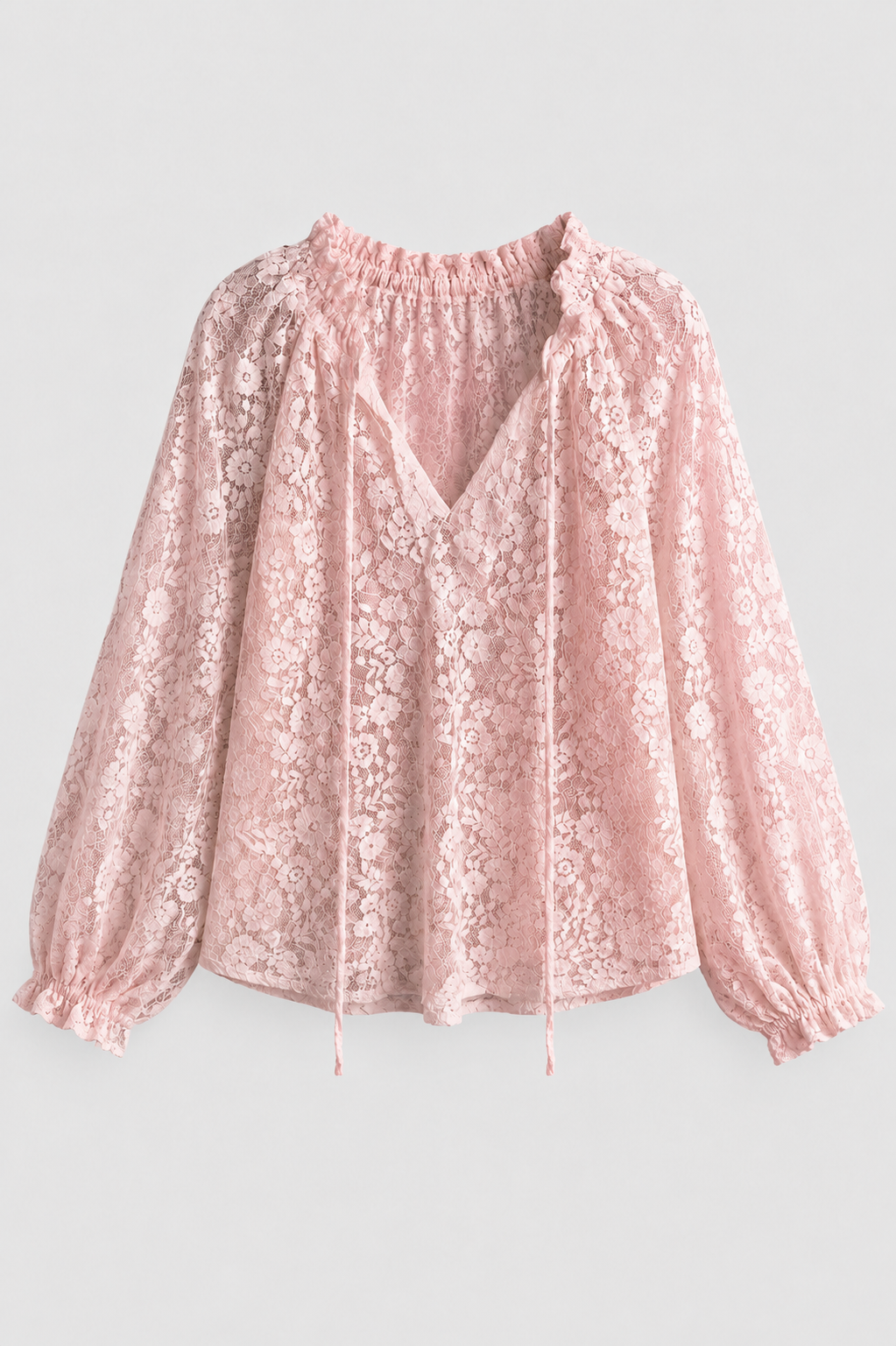 Women's Lace Tie Neck Peasant Blouse