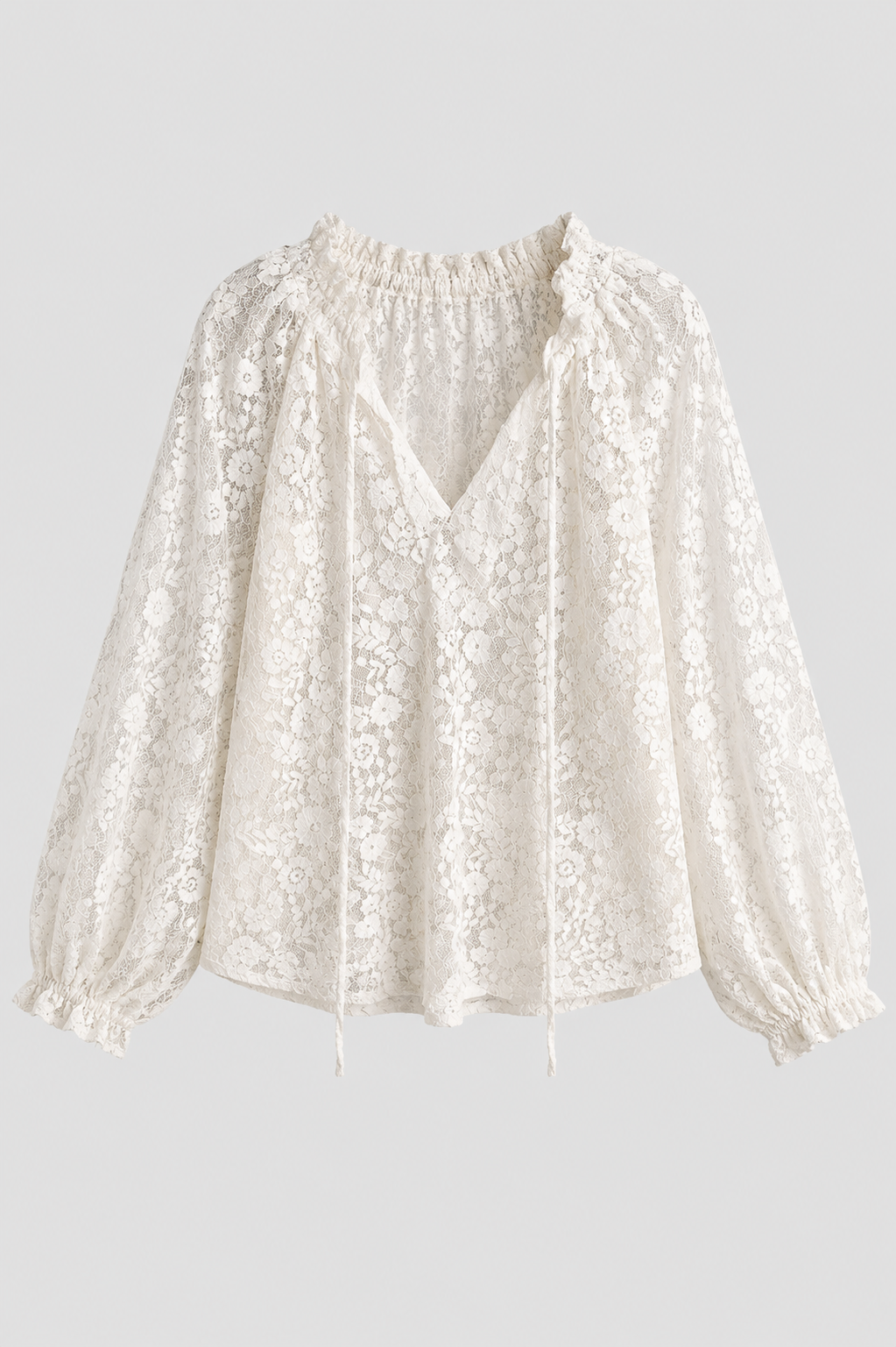 Women's Lace Tie Neck Peasant Blouse