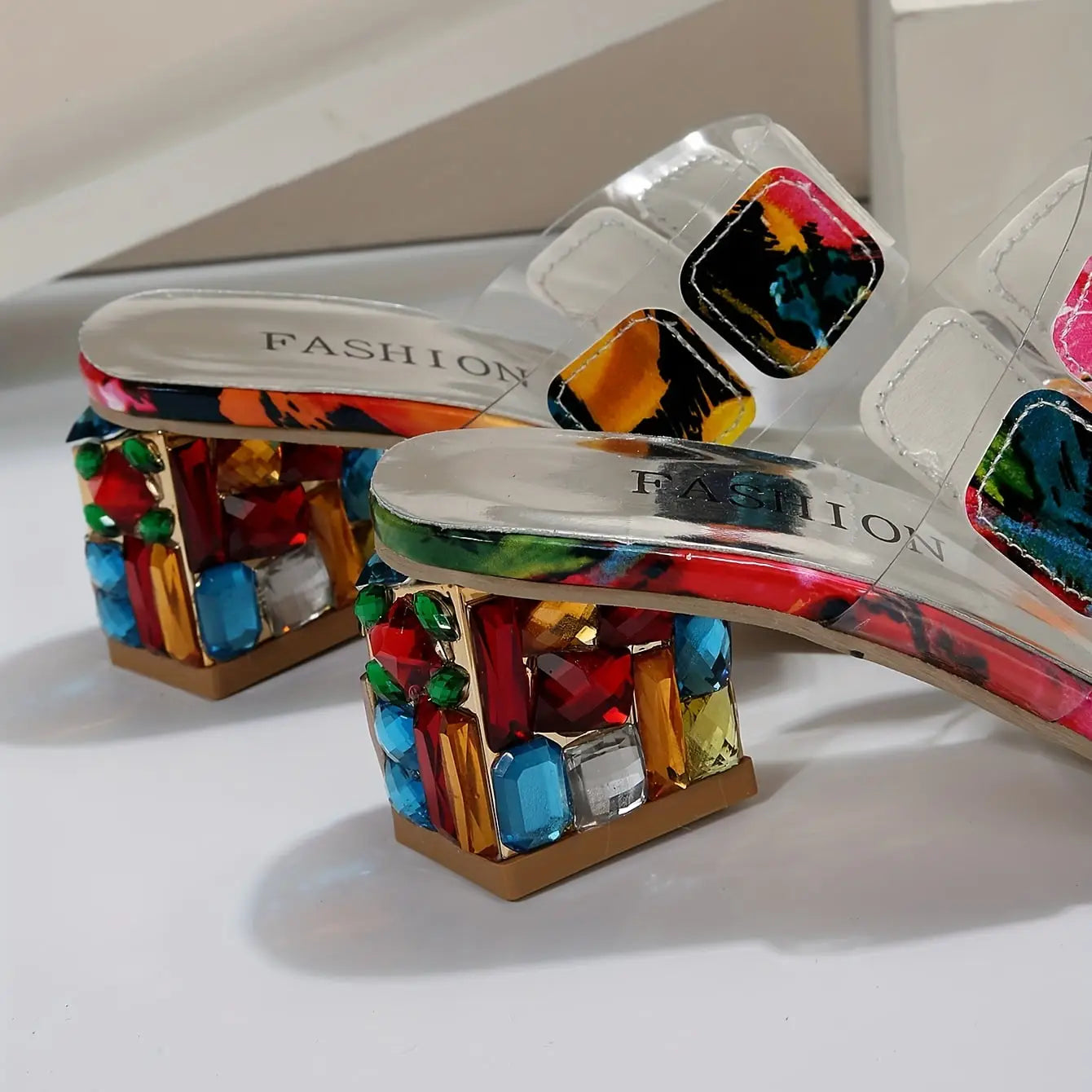 Printed Block-Heel Sandals with Supportive Footbed