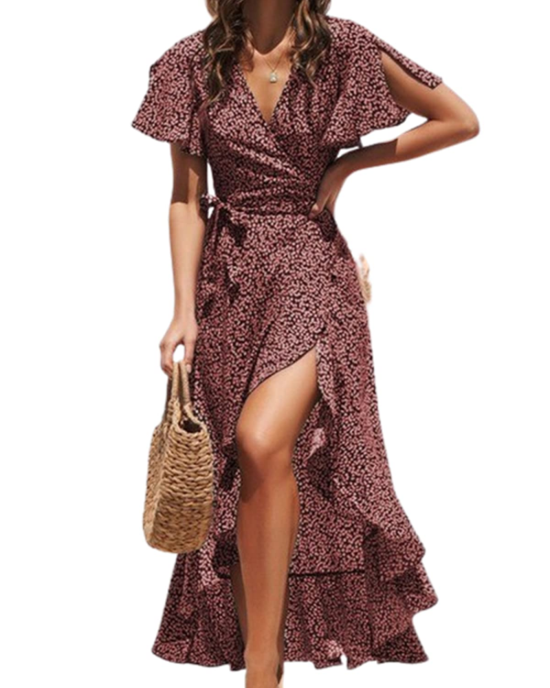 Women's Floral Maxi Dress | V-Neck Wrap Style